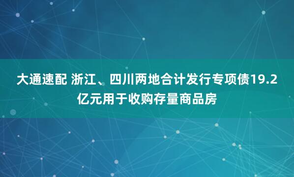 大通速配 浙江、四川两地合计发行专项债19.2亿元用于收购存量商品房